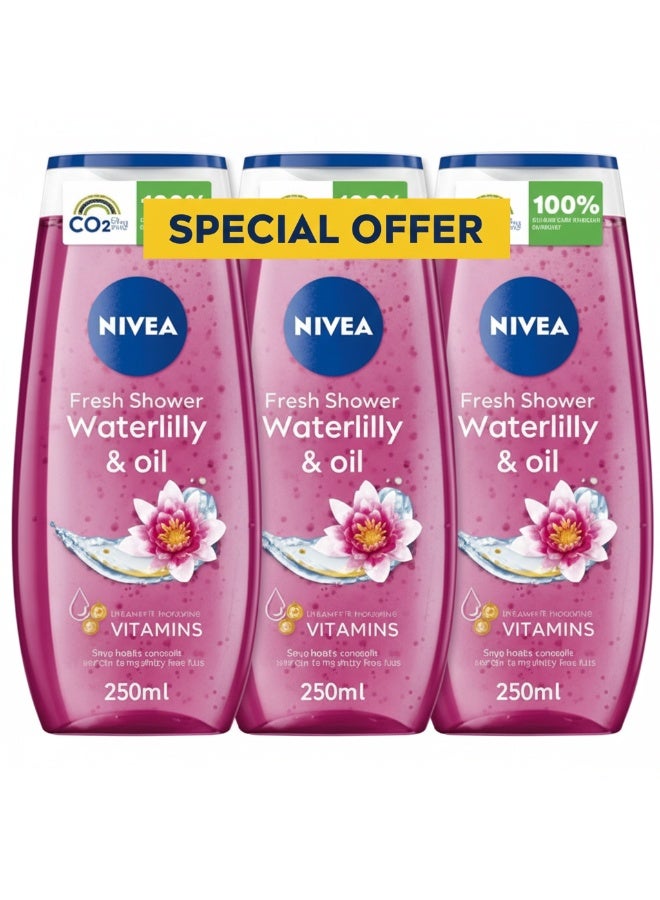 Nivea Shower Gel Body Wash Waterlily And Oil With Caring Oil Pearls And Waterlily Scent Pack of 3 - Image 1